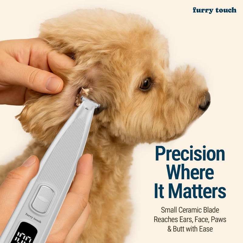 Furry Touch Dog Paw Trimmer - Electric Cordless Pet Clippers for Dogs & Cats - Quiet Dual-Speed Groomer with Pet-Safe Blade for Feet, Ears, Face - USB-C Rechargeable - with Travel Bag, Comb & Brush - Image 2